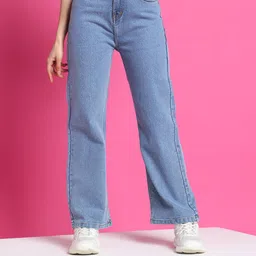 denim look Women Flared High Rise Light Blue Jeans-picture-26