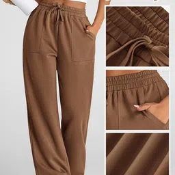q-rious Women Relaxed Brown Cotton Blend Trousers image 2