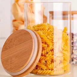 kemjo Glass, Wooden Cookie Jar - 1000 ml image 3