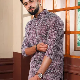 koshin Men Embroidered Khadi Silk Straight Kurta image 4