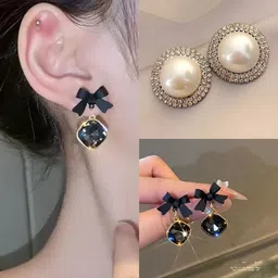 akison jewels Korean Earrings Combo For Women Girls Crystals Bow Stylish Trending Trendy Crystal, Cubic Zirconia, Diamond, Pearl Alloy Earring Set, Stud Earring, Drops & Danglers-picture-11