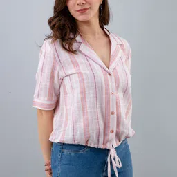 pretty loving thing Casual Regular Sleeves Striped Women Pink Top image 5