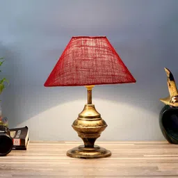 Brown Natural Fiber Shade Table Lamp With Antique Base By Foziq image 1