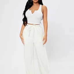 dockstreet Women Solid White Track Pants image 4