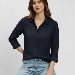 hublifestyle Women Regular Fit Solid Spread Collar Casual Shirt-picture-14