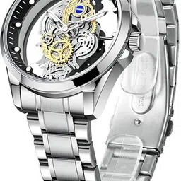 NAYABE Men's Luxury Hollow Skeleton Watch Retro Gorgeous Gear Carving Design Analog Watch - For Men Skeleton Transparent Glass Wristwatch for Men, Silver-Tone Stainless Steel image 1