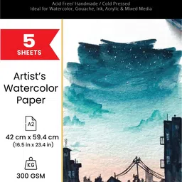 artios Artists' Watercolour Paper (A2 5 Sheets) Rough Handmade for Water colour, Acrylic, Gouache, Ink & Mixed Media A2 300 gsm Watercolor Paper-picture-10