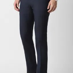 peter england Men Slim Fit Blue Polyester Trousers image 4