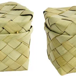 sm exports Bamboo Handmade Palm Leaf Small Storage Box with Lid/Jewel Storage/Gift Box/4x4 inches Storage Basket image 2