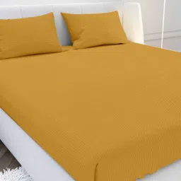 mayfair homes london Yellow Solid 210 TC Cotton Fitted Bedsheet with 2 Pillow Covers Satin Stripe 2024 Collection-picture-26