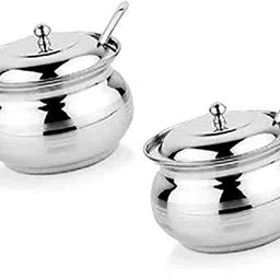 gestion Multipurpose Ghee Pot, Pickle Container - 300 ml with Spoon Set of 2 Pot 9 cm diameter 300 L capacity with Lid-picture-27