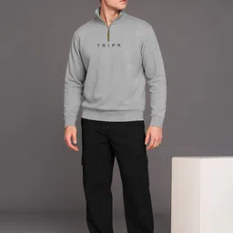 tripr Men Night Suit Set Grey, Black Solid image 3