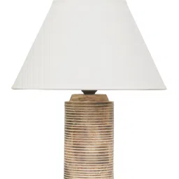 kapoor lampshades Algae White Cottan Fabric Shade Night Lamp With Wood Base image 4