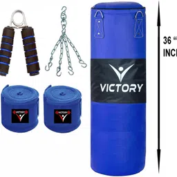 victory Unfilled Heavy Punching Bag with with Boxing Hand Wrap and Hand Grip and Solid Hanging Chain , Synthetic Leather (3 Feet) Boxing Kit-picture-21