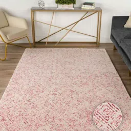 Pink & off White Abstract Wool 8 x 10 Feet Hand Tufted Carpet by Kaleen India-picture-36