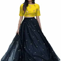 nj fashion Solid, Embroidered, Embellished, Self Design Semi Stitched Lehenga Choli-picture-23