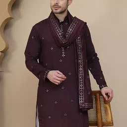 jompers Pack of 2 Men Embroidered Silk Blend Straight Kurta With Attached Dupatta-picture-23