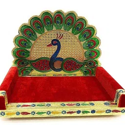 radhe radhe poshak Laddu Gopal Ji Ka Singhasan 0-Number Wooden Pooja Chowki image 2