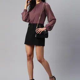 pluss Casual Regular Sleeves Solid Women Purple Top image 4