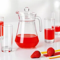 smilery Italian Premium Elegant Glass Lemon Set, Glass Jug (1.3L) with 6 Glasses (235ML) Jug Glass Set-picture-19