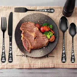 kitchease Christmas Theme Fruit Forks|Flatware for Salad, Dessert, Snacks|Charcoal Black Stainless Steel Cutlery Set image 2