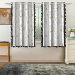 cortina White Cotton Floral 5Ft Light Filtering Eyelet (Set Of 2) Window Curtains-picture-21