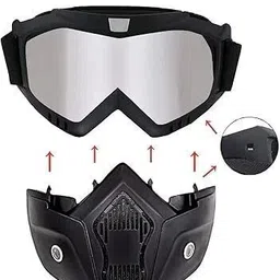 kavyara Riding Armor Face Protective Cover Windproof Silver Glasses With Dust Filter Decorative Mask image 3