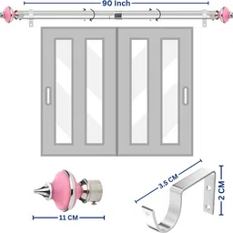gloxy Pink, Silver Curtain Knobs, Curtain Rods, Rod Rail Bracket Metal image 2