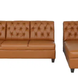 amberville from pepperfry Riosche Leatherette LHS Sectional Sofa (3+ Lounger)in Tan Colour image 5