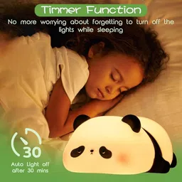 finaro Rechargeable Sleeping Panda Night Light, Touch Silicone Lamp Gift for Kids E77 Night Lamp image 3