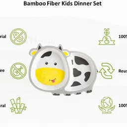 nizomi Baby Feeding Buffalo Bamboo Dinner Set for Kids, Plate Bowl Cup Spoon & Fork Set- Bamboo Fiber image 3