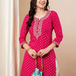 prisca Women Floral Print Viscose Rayon Straight Kurta-picture-14