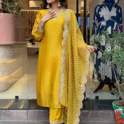 prsitino Women Cotton Blend Kurti Pyjama Dupatta Set-picture-44