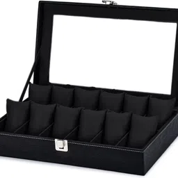 hoc Watch Storage Box for 12 Watches – PU Leather, Soft Cushion, Gift for Men Watch Box image 2