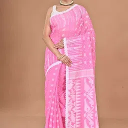 hiya saree and punjabi house Printed Jamdani Cotton Blend Saree-picture-13