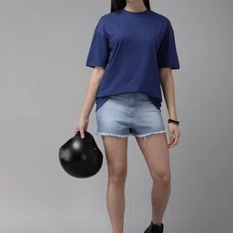 Roadster Women Solid Drop-Shoulder Sleeves Boxy T-shirt-image-47