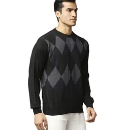 raymond Men Argyle Round Neck Black Sweater image 2