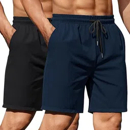 arsh fashion Pack of 2 Solid Men Black, Blue Regular Shorts image 1