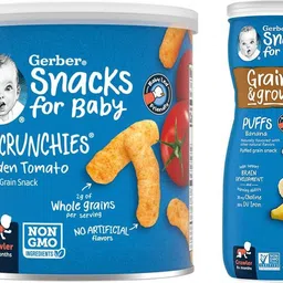 gerber Lil Crunchies & Puffs Combo (Pack of 2) - Garden Tomato + Banana Puffs Baby Snacks 100 g-picture-43