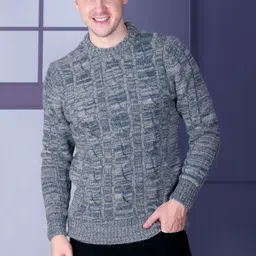 dzant Men Self Design Round Neck Beige Sweater-picture-20