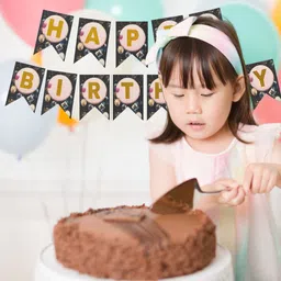 festylo Black & Gold Happy Birthday Banner Decoration for Kids & Adults Party – Balloon Theme Garland – HB-127 image 4