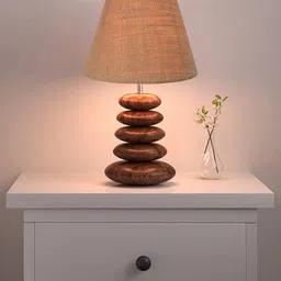 homesake Walnut Multi-Pebble Wood Table Lamp with Brown Jute Shade LED Bulb Included, Table Lamp-picture-11