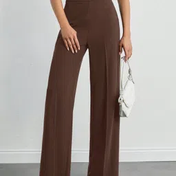 njfashion Women Regular Fit Brown Lycra Blend Trousers-picture-16