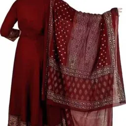 aerotick Women Printed Viscose Rayon Anarkali Kurta With Attached Dupatta image 2