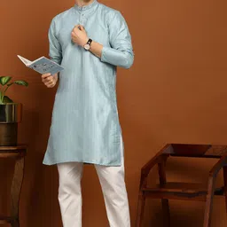 fubar Men Striped Silk Blend Straight Kurta image 3