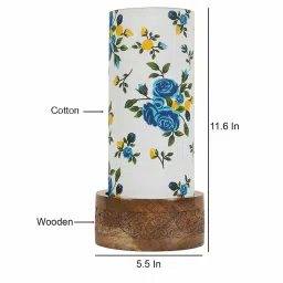 new era Blue Floral Cotton Fabric Shade Table Lamp With Wood Base image 5