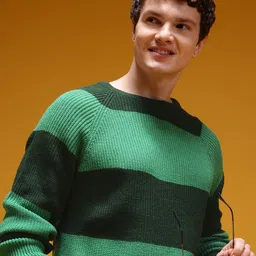 here&now Men Striped Round Neck Green Sweater-picture-17