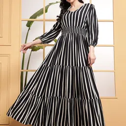 raiyani enterprise Women Fit and Flare Black, White Maxi/Full Length Dress image 1