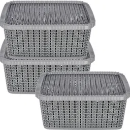 heart home Plastic Multipurposes Large M 20 Plastic Basket, Organizer With Lids- Pack of 3 (Grey) Storage Basket-picture-31