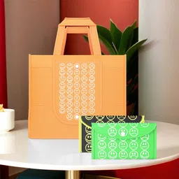 kuber industries Pack of 3 Smile Foldable Shopping Bags For Women | Orange, Black Yellow & Green Pack of 3 Grocery Bags-picture-10